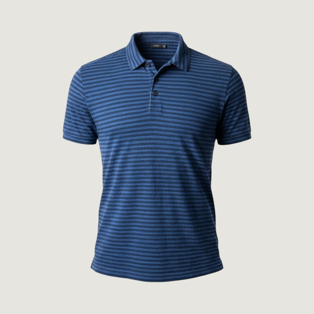 Vince Mens XL Blue Striped 100% Linen Short Sleeve Polo Shirt M3179-9053